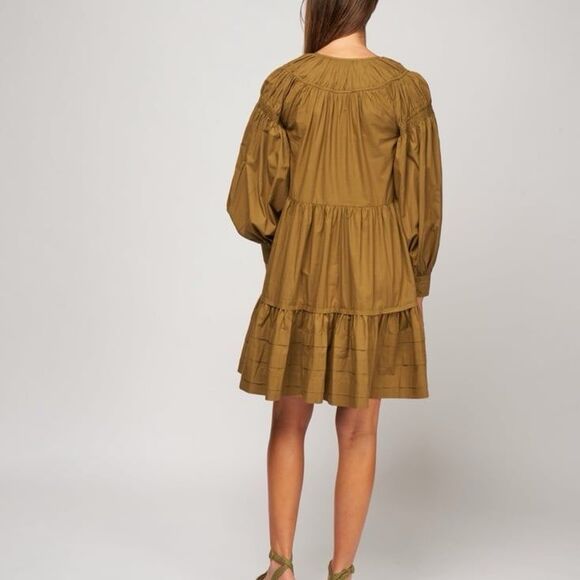 Ulla Johnson Rosa Puff-Sleeve Poplin Mini Dress in Willow Size 6 - Picture 7 of 12